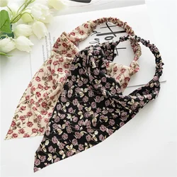 New Women Elegant Bandanas Girls Rose Flower Printing Triangle HeadScarf Lady Summer Autumn Hair Scarf Hair Accessories Turban