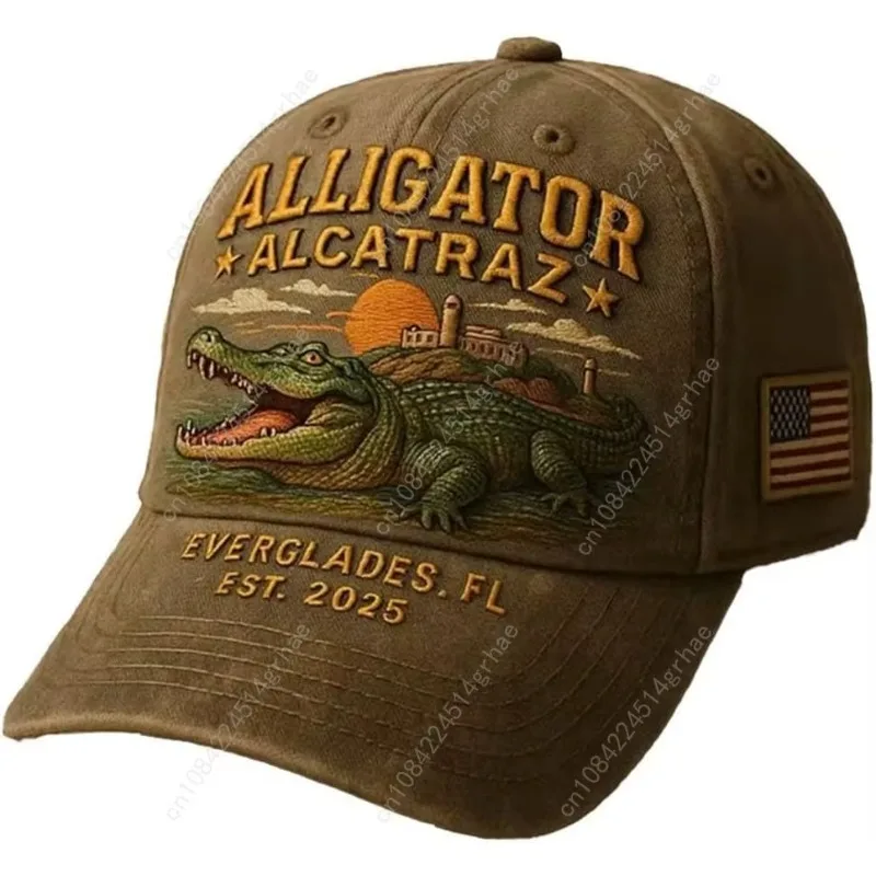 للجنسين ريترو العلم التمساح الكاتراز مضحك فلوريدا Everglades الفن عارضة يطبع كاب
