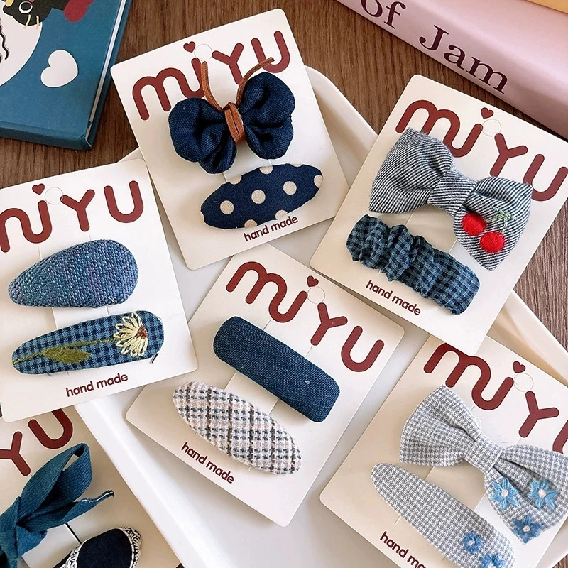 

Girls Snap Clips Children Blue Bowknot Hair Clip Baby Hair Accessories Kids Side Clips Toddler Cute Floral Embroided Hairclips