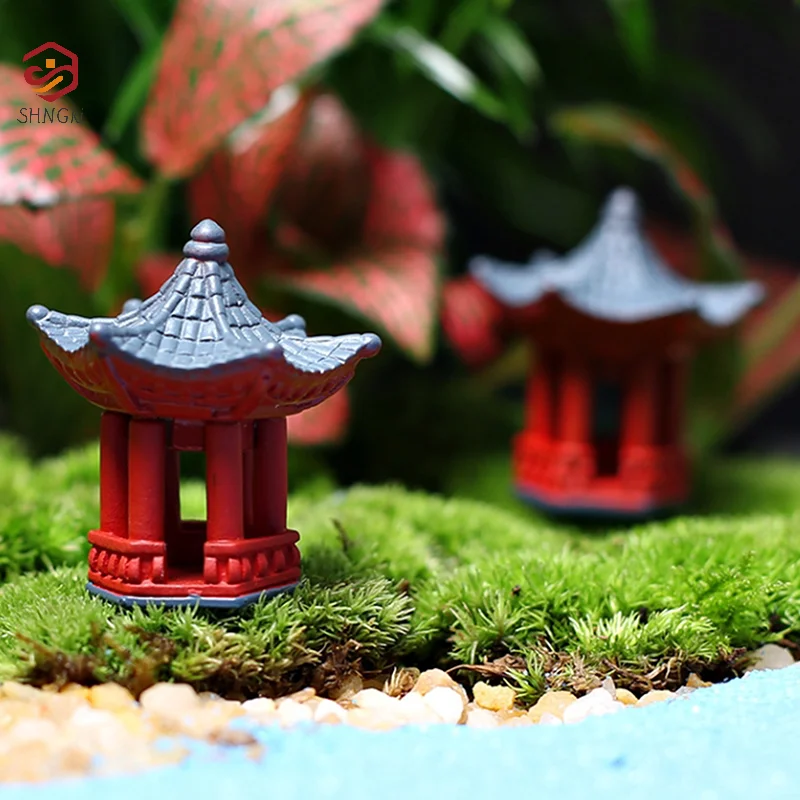 2PCS Mini Desk Decoration Torii Gate Japanese Garden Miniature Shrine Ornaments Micro Stone Gazebo Shelf Japan