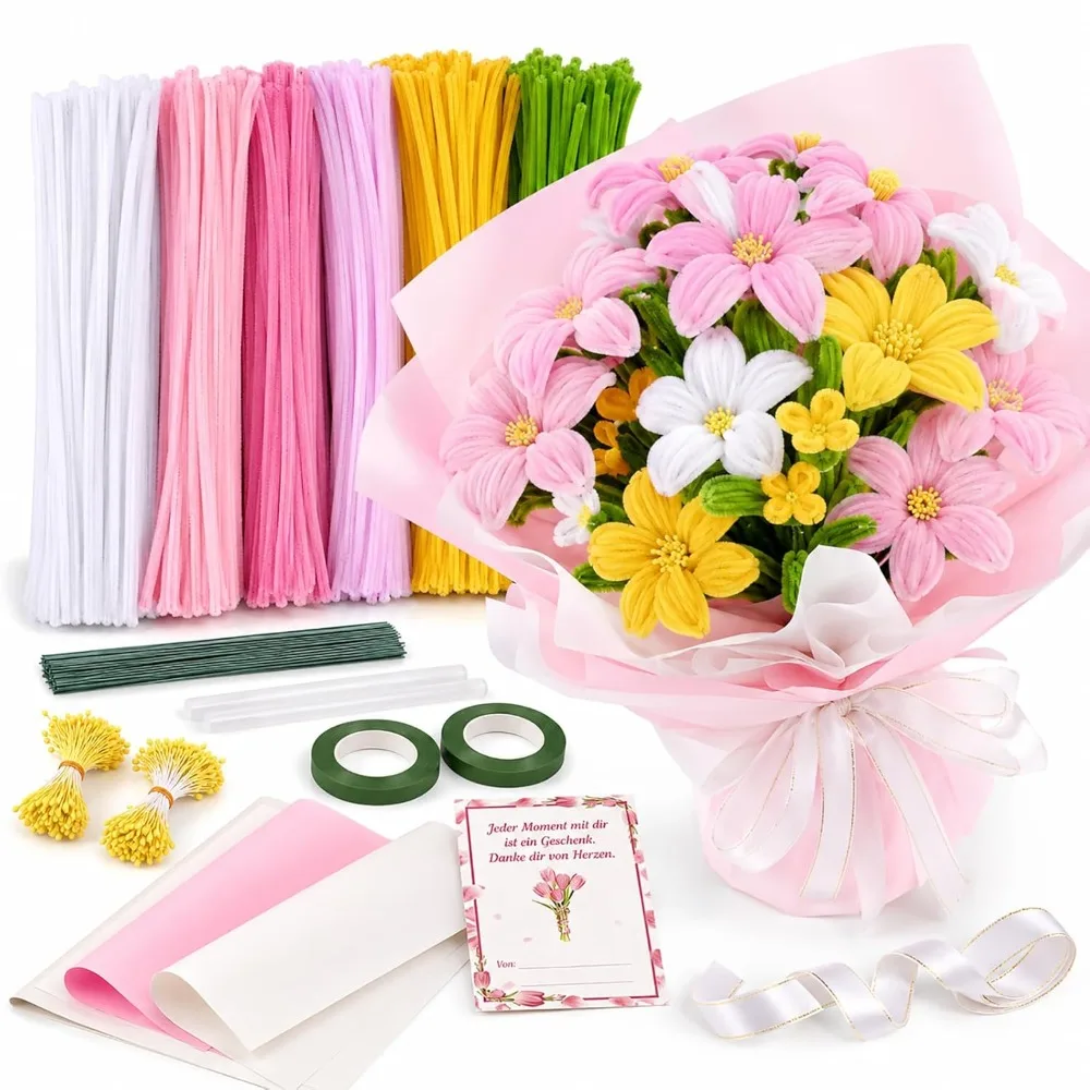 420 Stück Farbechte Pfeifenreiniger DIY Blumenstrauß-Bastelset, Vielseitiges Handwerksmaterial, Langlebiges Handgemachtes Blumen-Set Ideales Urlaubsgeschenk