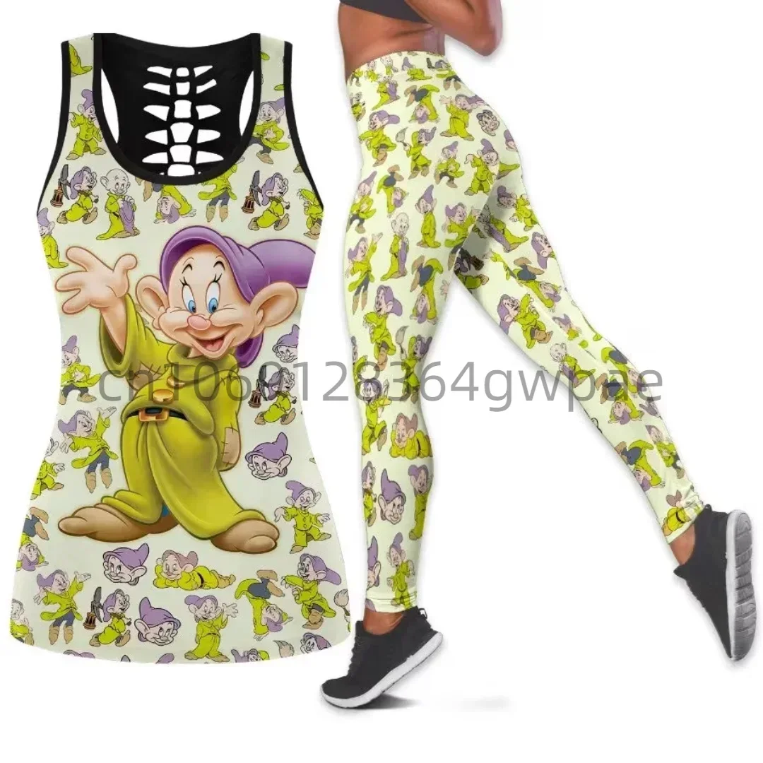 Disney dopey anão feminino recorte regata leggings conjunto de yoga verão fitness leggings agasalho disney oco tanque superior leggings conjunto