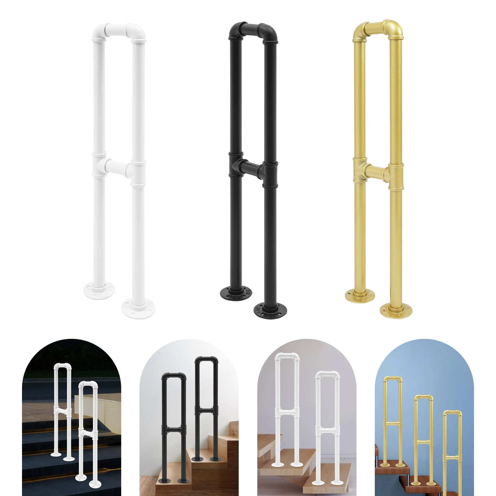 

75cm Galvanized Steel Pipe Handrail,White/Black/Gold U-shaped Handrail Floor Standing for Garden,Yar