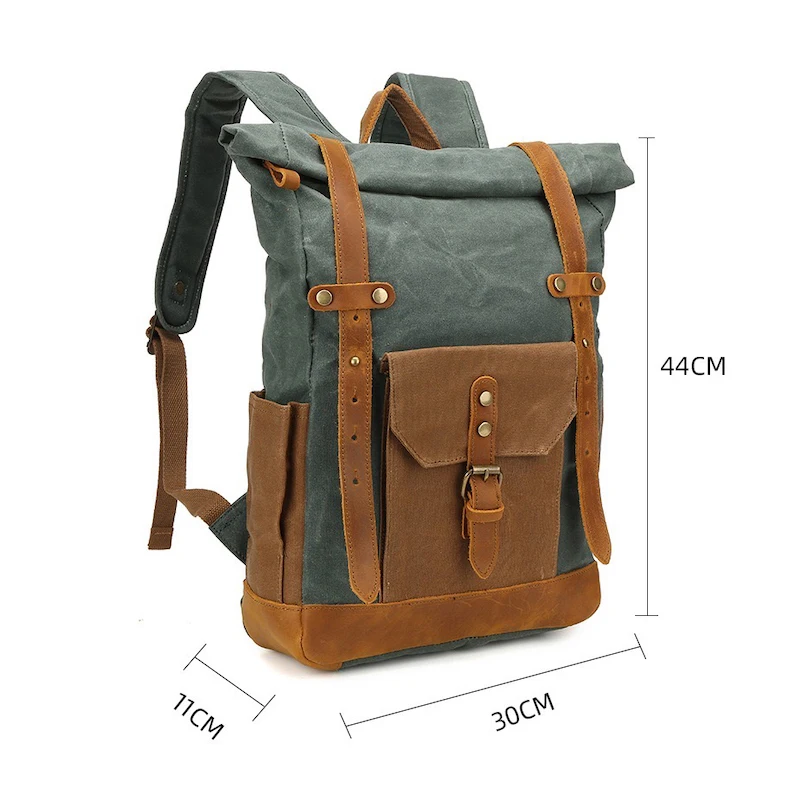 خمر الجلود والشمع قماش الصدام اللون على ظهره مقاوم للماء 13 بوصة الكمبيوتر سعة كبيرة حقيبة السفر في الهواء الطلق التخييم Mochila #2