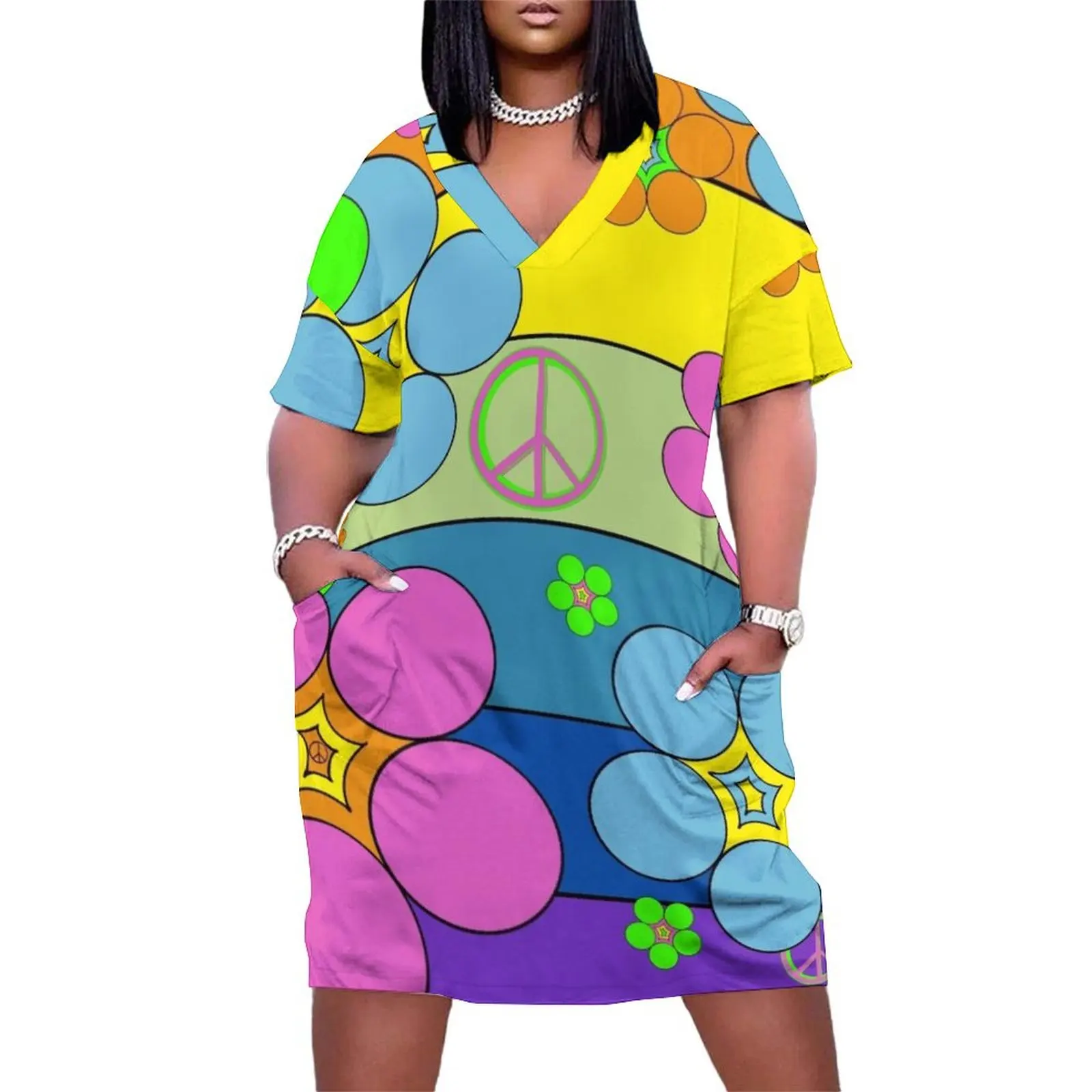 

Flower Power Rainbow Loose Pocket Dress Dress for girls dress for women Women's