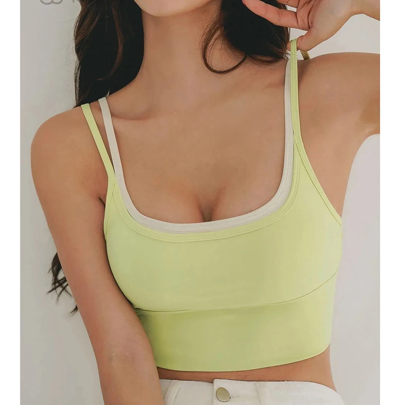 Sommer-Yoga-Sport-BH für Damen, Farbblockierung, stoßdämpfende, geraffte Brustgurte, schnell trocknende Anti-Durchhang-Weste – Detail 5