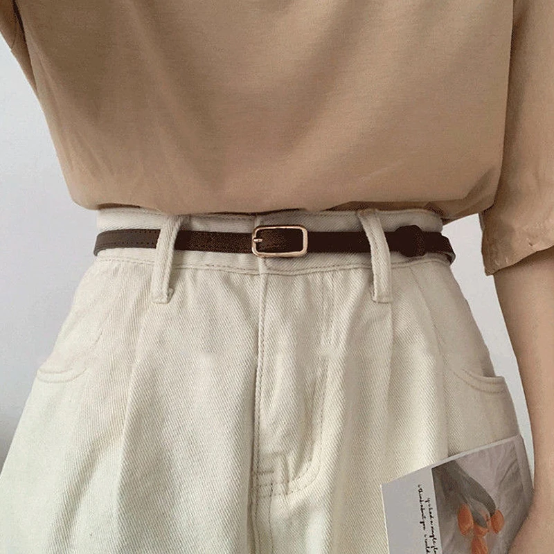 Retro French PU Leather Belt For Women Unisex Belts Buckle Luxury Belts Female Jeans Waist Belts Men Waistband Thin Belts