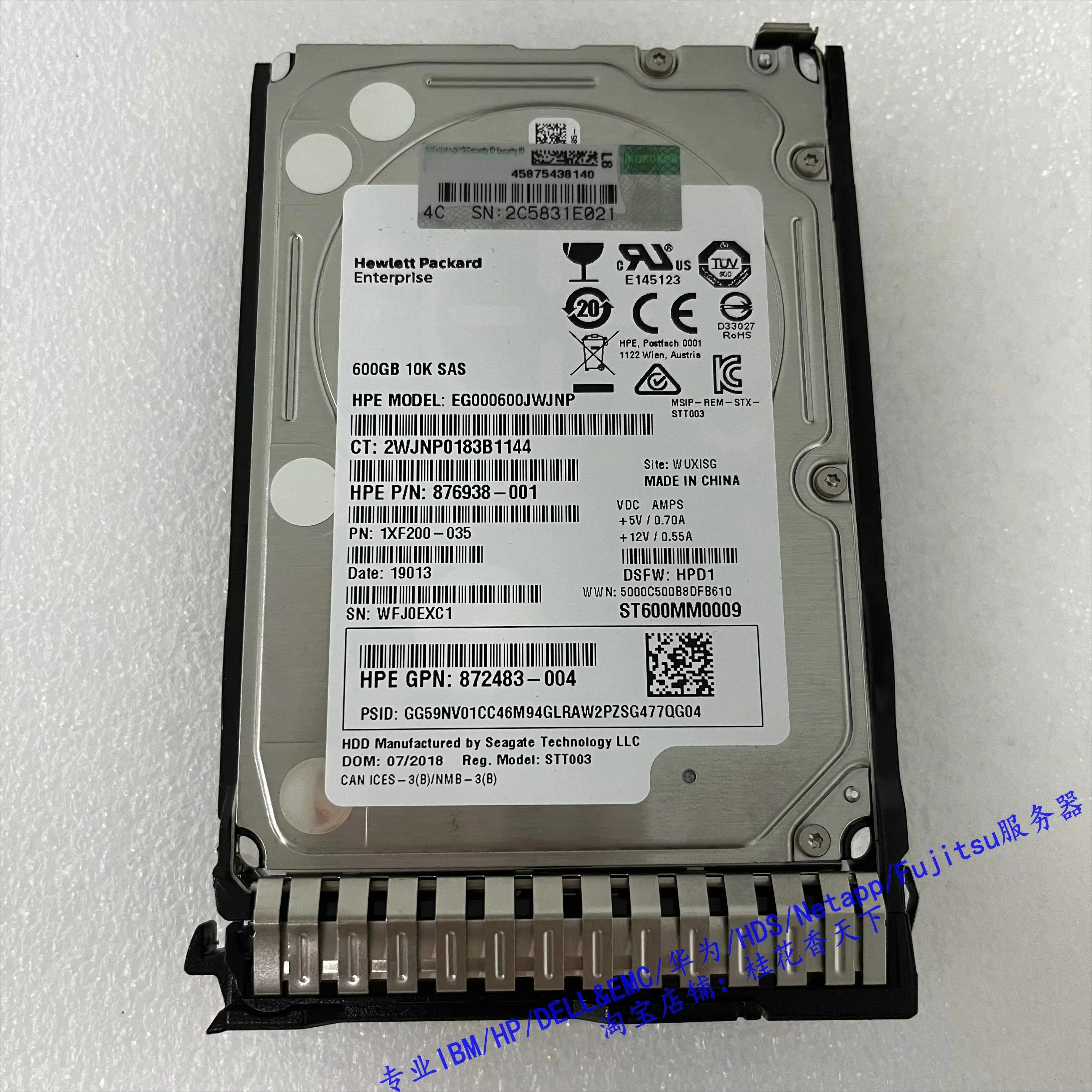 

Используется для серверного жесткого диска HP 872736-001 600G SAS 10K 2.5 872477-B21 380G10
