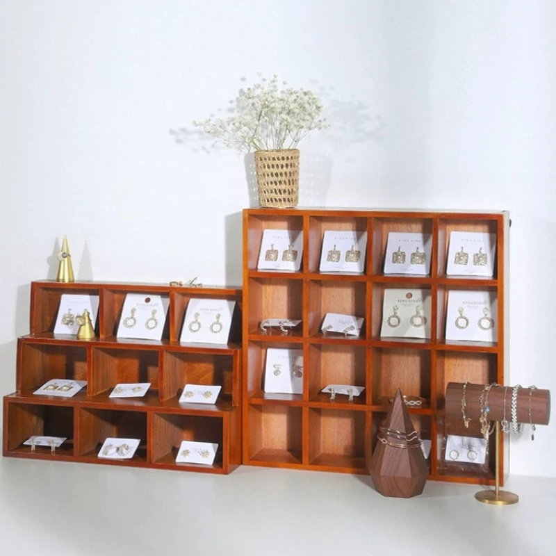 

Solid Wood Jewelry Organizer Compartment Display Stand Multi-grid Necklace Ring Storage Rack Mall Ornament Showcase Holder