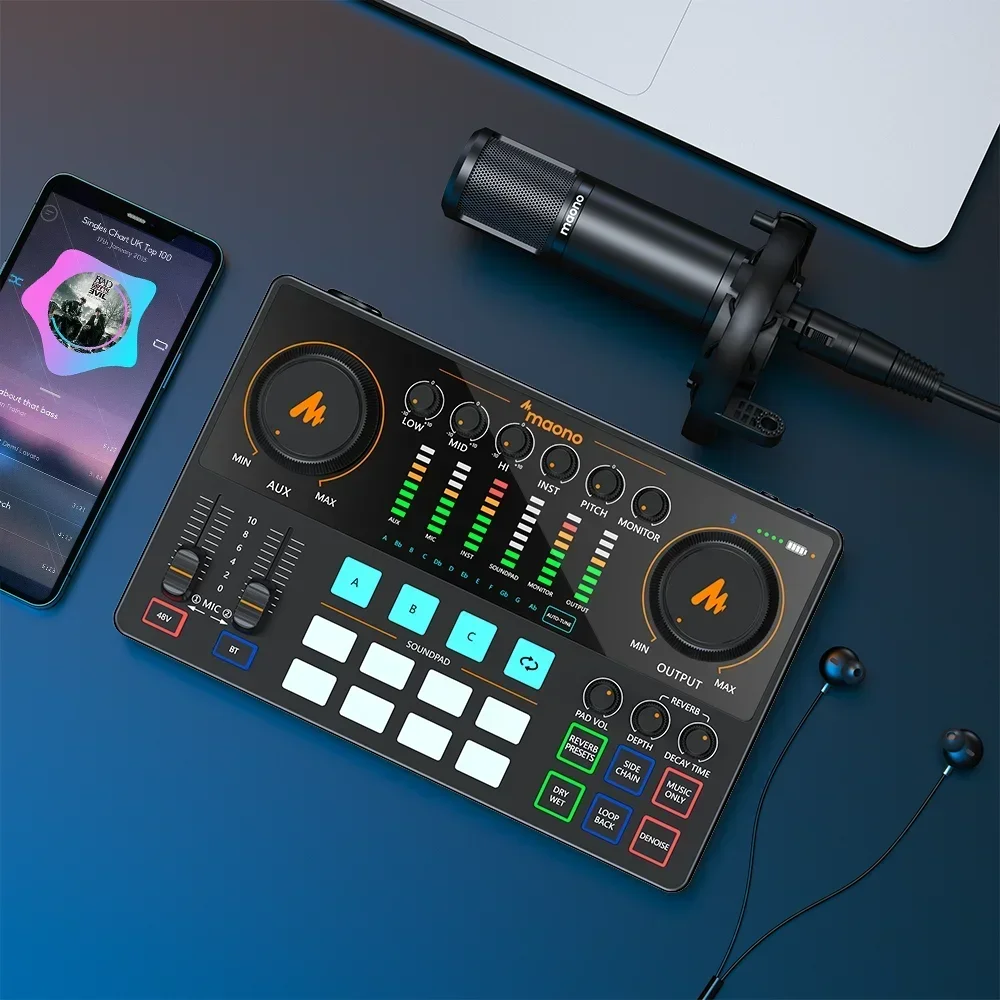 hot sale Equipo de interfaz de Audio para Podcast, tarjeta  sonido estudio con micrófono condensador XLR  grabación en Stream
