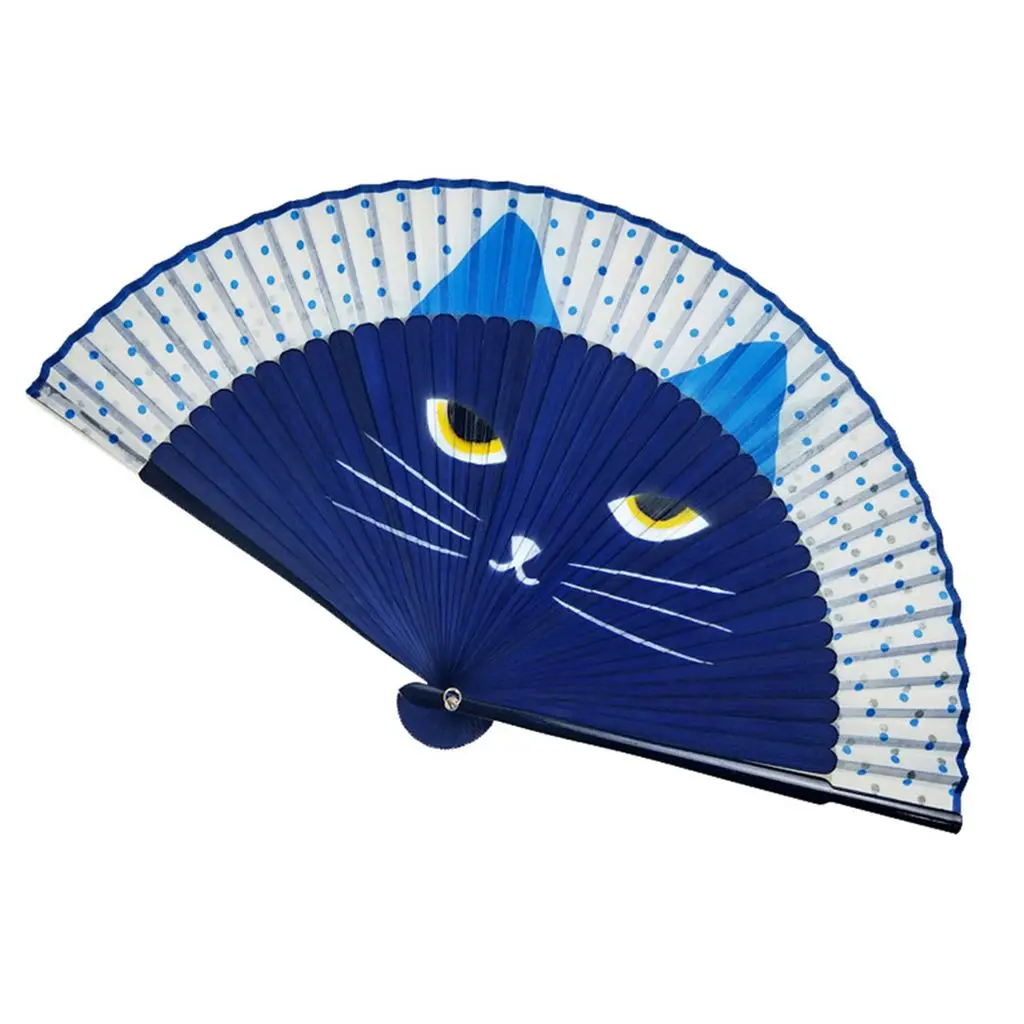 

1 pcs Exiquisite Cartoon Summer Gift Bamboo Wooden Cat Patterns Folding Fan Home Decoration Fan Crafts Silk Fan