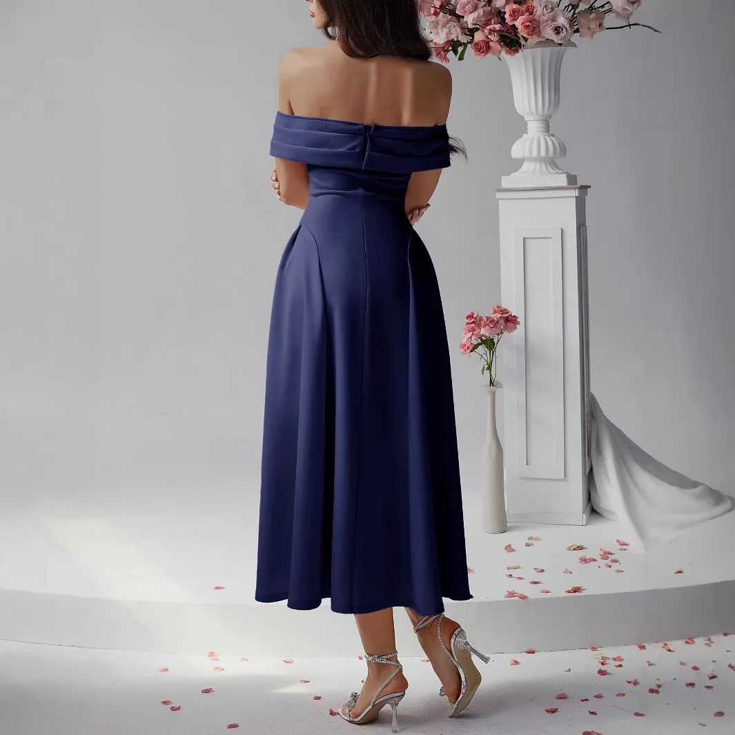 صيف 2025 المرأة عبر الحدود Par Dr One oulder التفاف الصدر ثوب عالية الخصر محبوك ثي النسيج ثوب مسائي