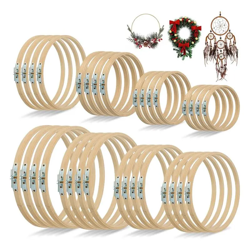 ABBP-مجموعة حلقات تطريز للحرف اليدوية والديكور - 32 قطعة بمقاسات 4 بوصة إلى 12 بوصة، تتضمن إطارات من الخيزران عبر الغرز