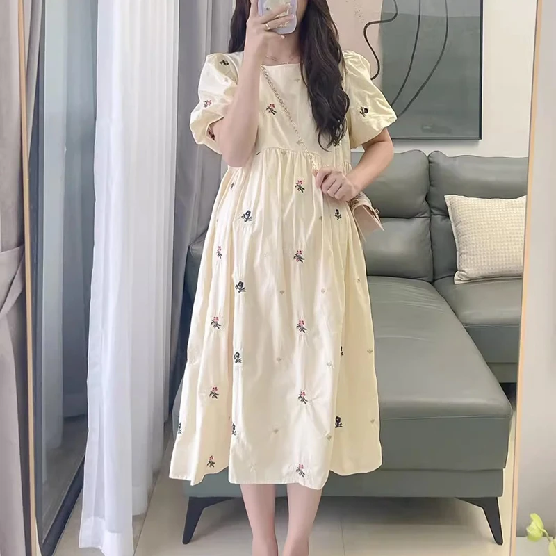 New Maternity Dresses Summer Fashion A-line Loose Short Sleeve Skirt Pregnant Women Clothing Pregnancy Mom Printed Doll Dress