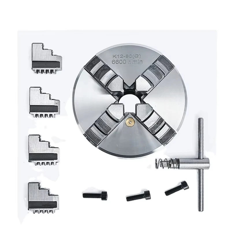 

4 Jaw Chuck 80mm Sanou Brand Mini Lathe Chuck K12-80 Self-centering Scroll Chuck Hardened Steel Manual High Accuracy 0.05mm