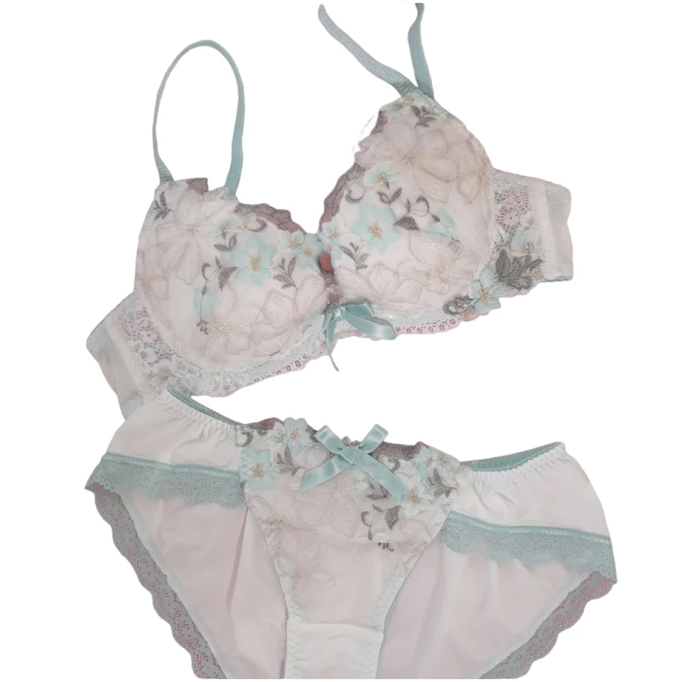 

KUCLUT Teenage underwear low chicken heart bra mesh embroidery side collection comfortable gathered sexy female bra set