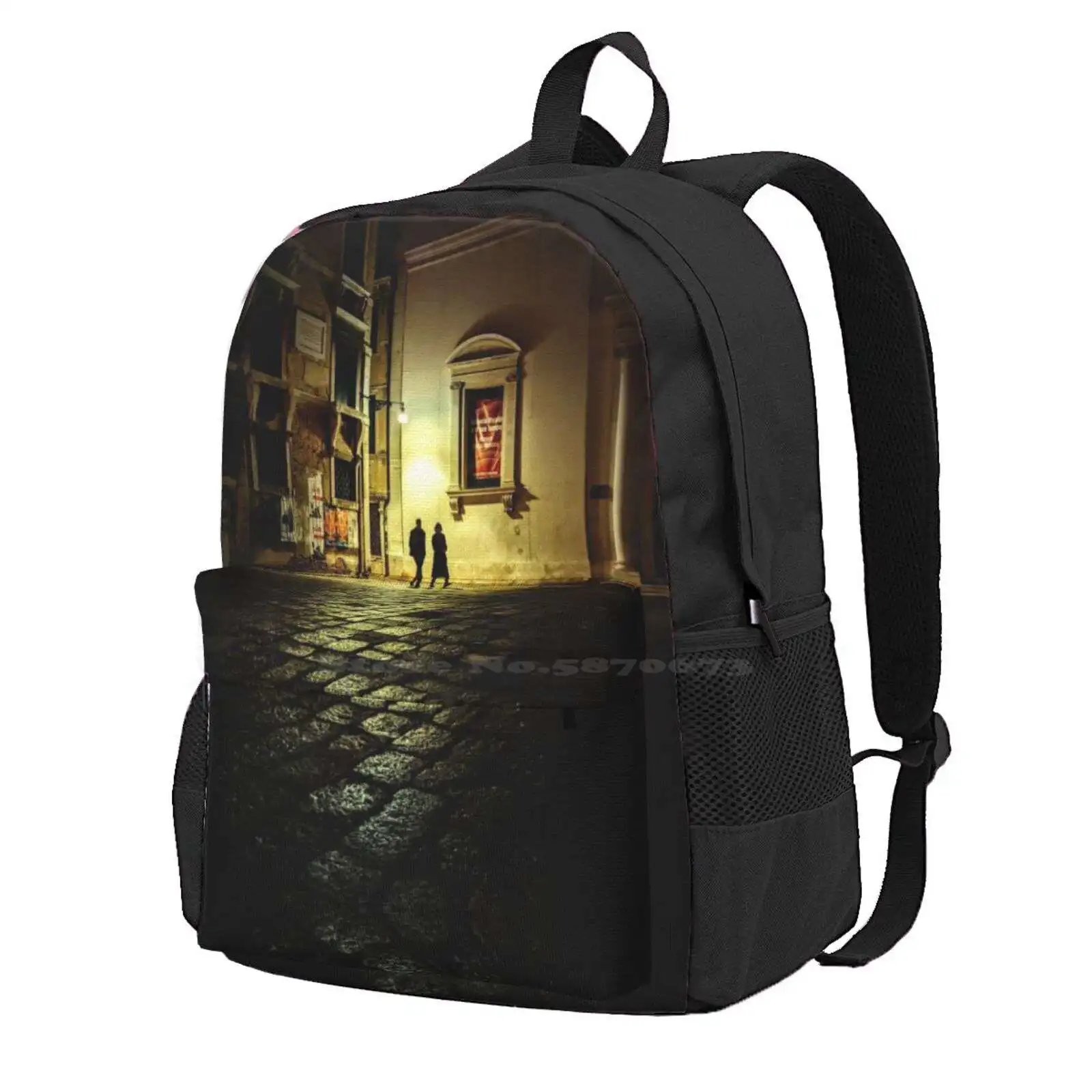 A Quiet Night In Venice Hot Sale Schoolbag Backpack Fashion Bags Glow Venice Dark Couple Romantic Quiet Brick Courtyard