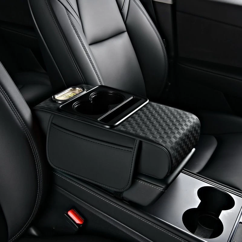 

Портативная подушка для подлокотника центральной консоли, кожаная с подстаканником, коробка для салфеток, автомобильный подлокотник, подушка, многофункциональные детали и аксессуары