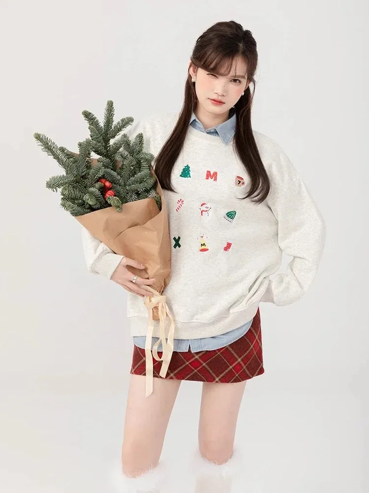 Adagirl-Snowman com capuz estampado para mulheres, moletons extragrandes kawaii, manga comprida, roupas de Natal, novo, Cutecore, inverno