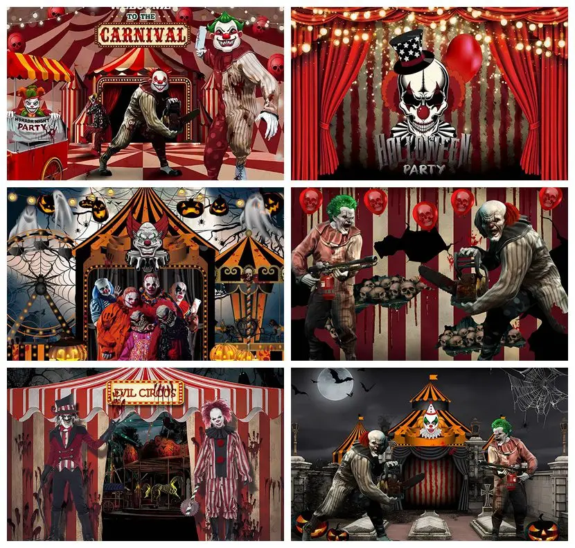 Halloween Photography Backdrop Horror Evil Circus Carnival Clown Custom Background Decor Almost Due Baby Photo Stuido Props ﻿