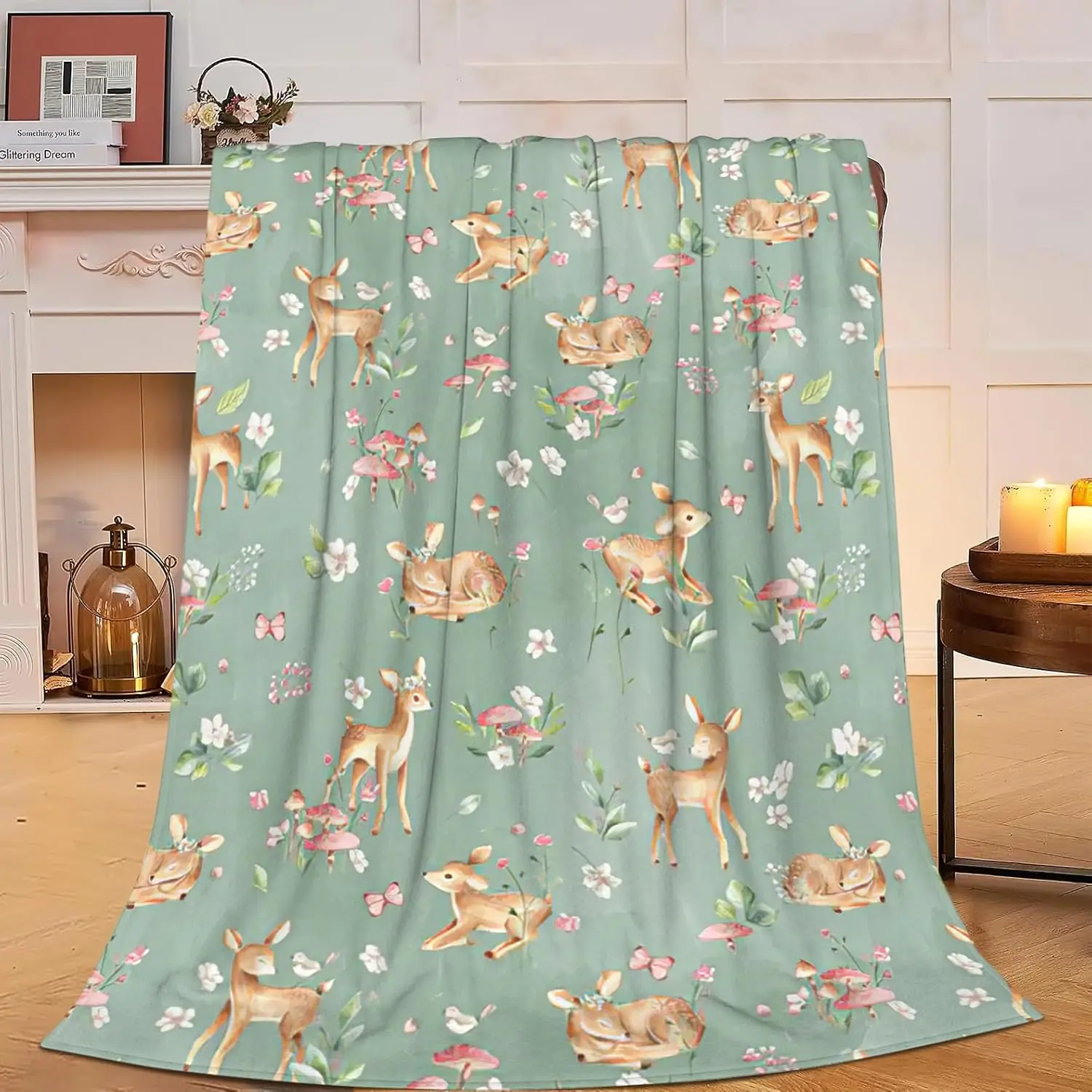 

Sika Deer Pattern Fleece Throw Blanket - Fuzzy Plush Super Soft Cozy Warm Stuffed Animal Decor - Gifts for Boys Girls Kids Adult