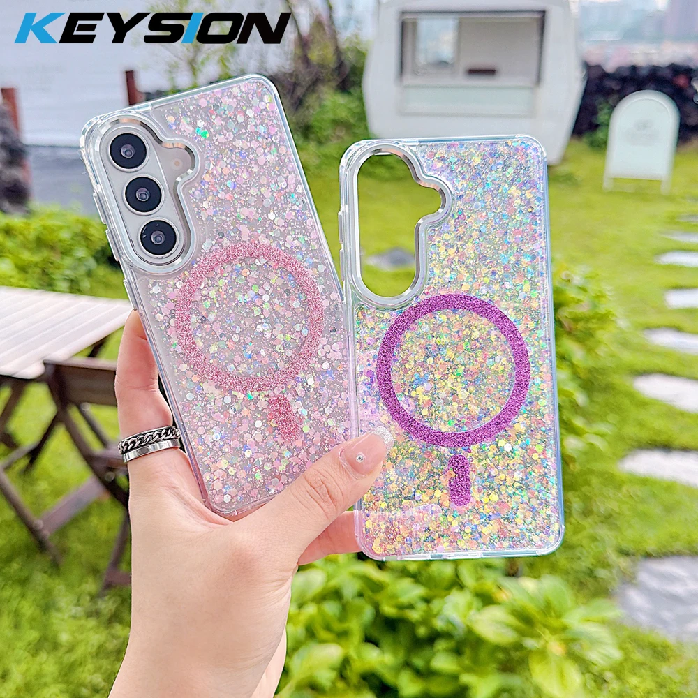 KEYSION Luxuxy Glitter Magnetic Phone Case for MagSafe for Samsung A56 5G A26 A16 4G TPU+PC Shockproof Cover for Galaxy A17 5G