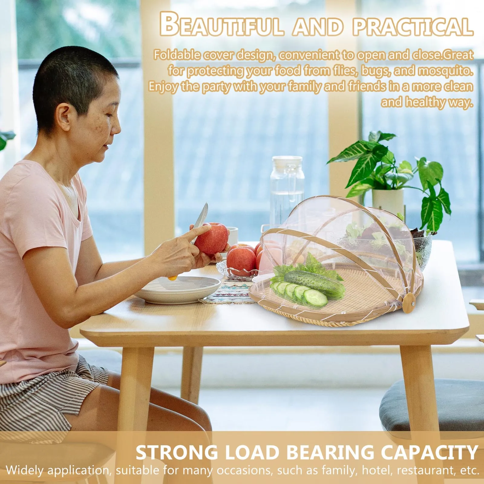 

Bamboo Basket Woven Food Cover Insect Prevention Dish Foldable Kitchen Tool Fly Proof Storage Picnic Traditional H made Bamboo