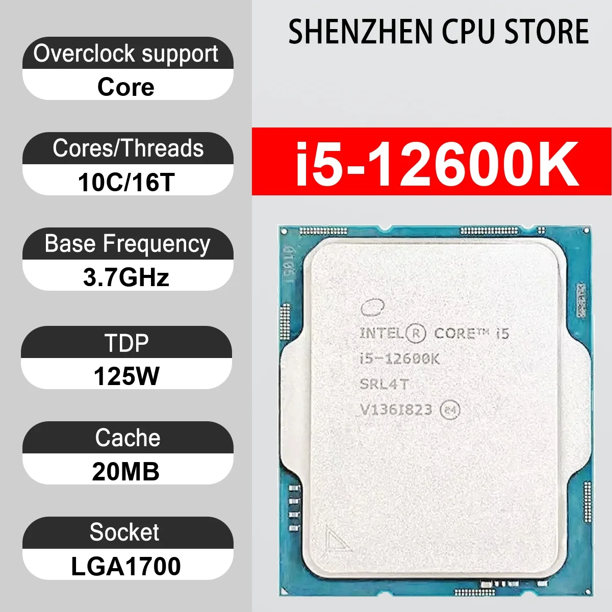 Intel Core i5-12600K 10Core 16Thread 3.7GHz 125W 20MB Cache 10nm Alder Lake DDR4-3200/DDR5-4800 SRL4T LGA1700 UHD Graphics 770