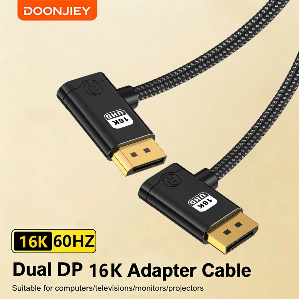 DOONJIEY 16K 90 Degree DP Cable Up/Down/Left/Right Angle DisplayPort1.4 8K@60Hz 4K@240Hz Video Cord For Laptop Desktop Xbox