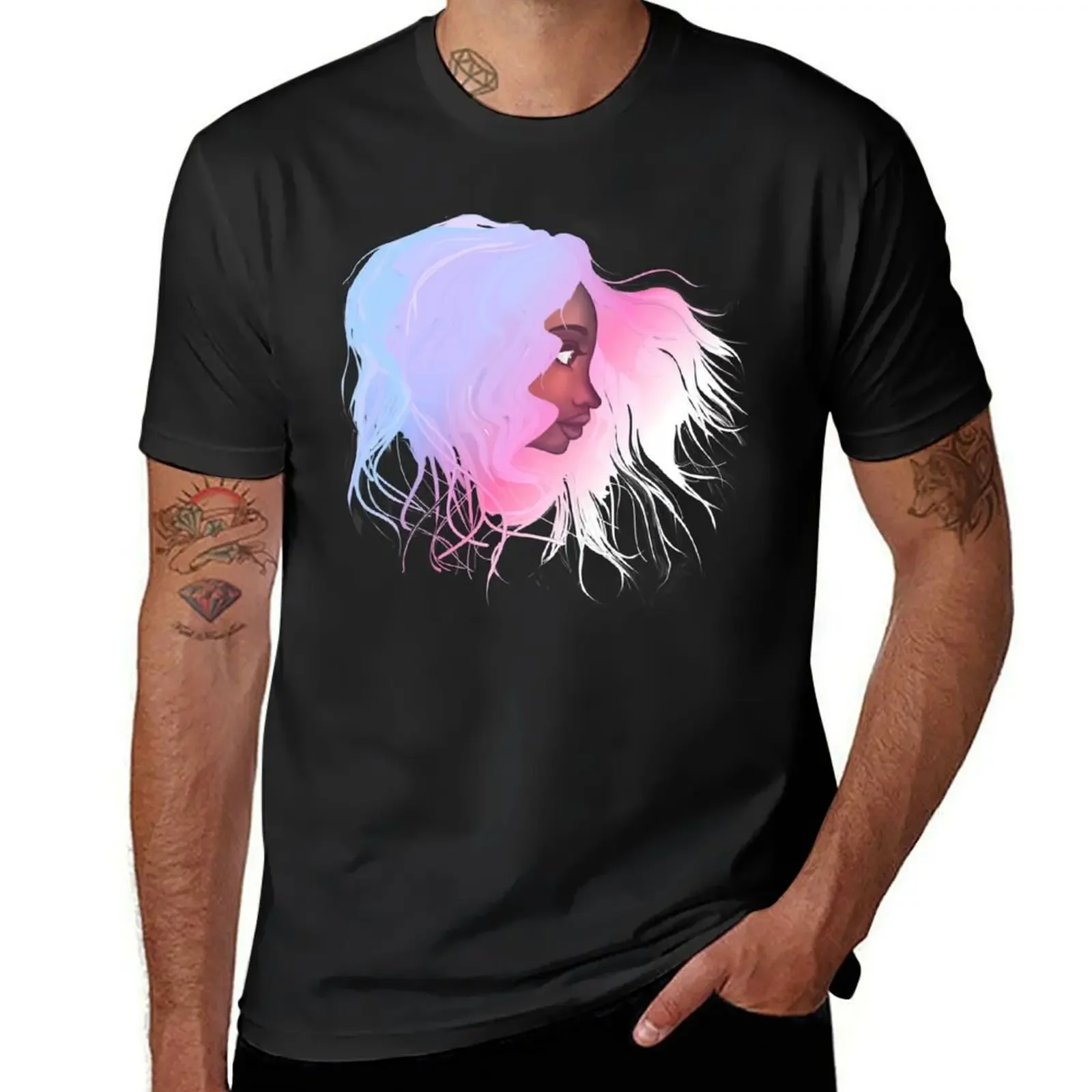 Girl with Trans flag hair T-Shirt graphic tee shirt tees mens t shirts