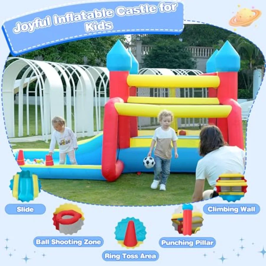 Casa inflable de rebote para 3 6 6 en 1, casa hinchable con tobogán y soplador, pared de escalada, baloncesto y juego de fútbol Infla