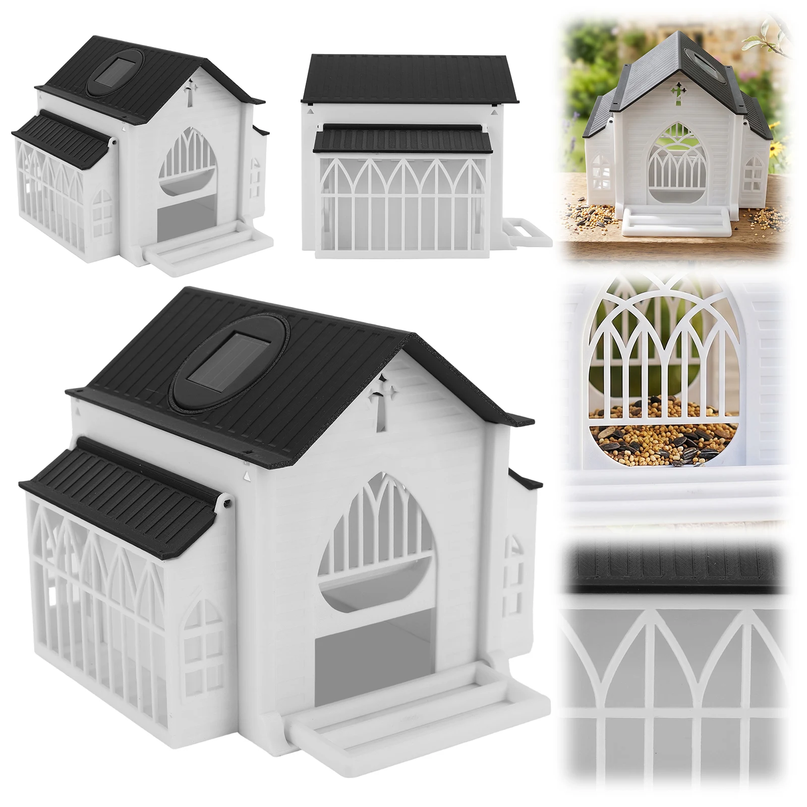 

Weatherproof Birds Cage with Light Heavy-Duty Birds House Multi-Purpose Decorative Feeding Station Garden Yard Deck Art Decor