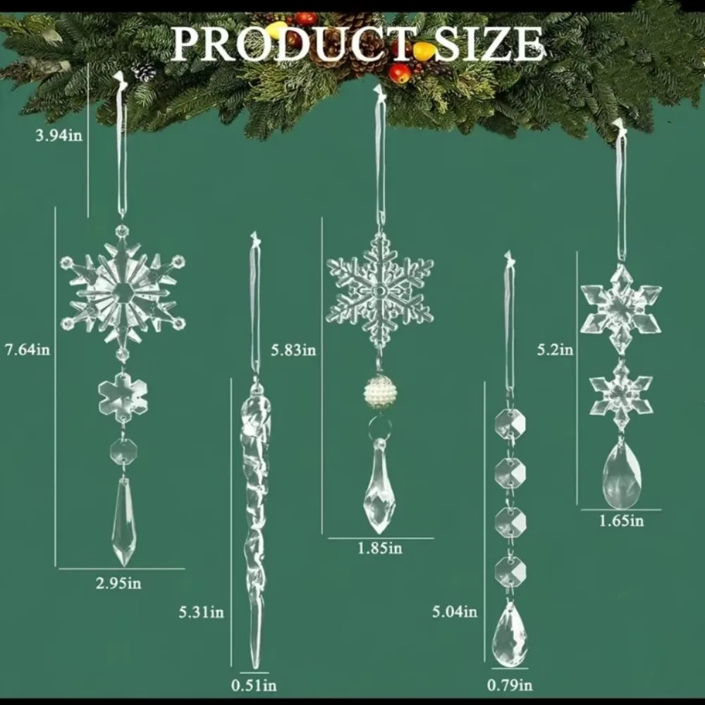 10 Uds. Colgante de copo de nieve acrílico regalo de Año Nuevo 2025 adorno colgante para árbol de Navidad adorno de jardín lámpara colgante de cristal