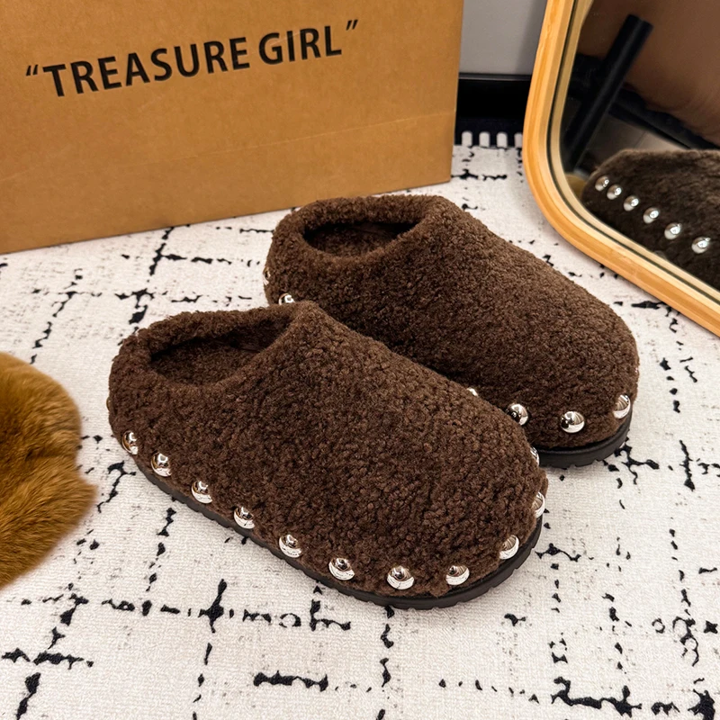

Women Fluffy Slippers Flats Mules Shoes New Sneaker 2025 Winter Warm Short Plush Shoes Slingback Casual Flip Flops Mujer Zapatos