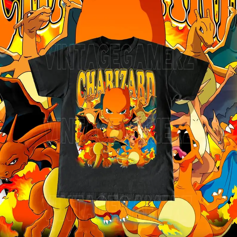 

Harajuku Pokemon Charizard T-Shirt Y2k Japanese Anime Fashion Parent-Kid T-Shirt Cotton Print Short Sleeves Tee Y2K Tee Tops