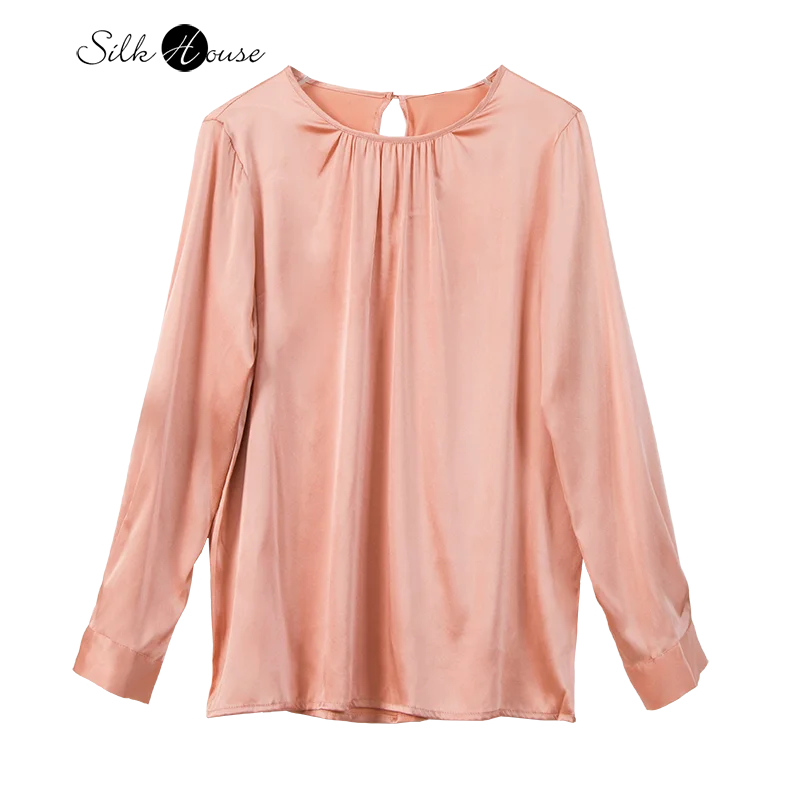 2023 Women's Fashion Early Autumn New Orange Pink Simple Solid Elastic Satin Silk Shirt Temperament Commuting OL Style Top