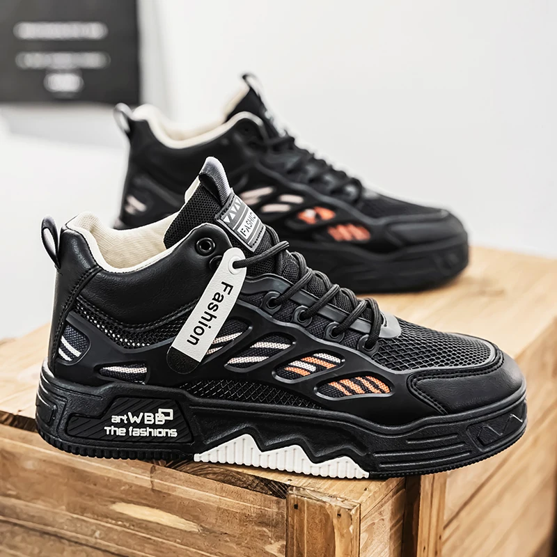 

Mens Board Shoes 2025 New High Top Mesh Splicing Thick Soled Sneakers Snug Breathe Fashion Street Casual Walking Shoes for Man