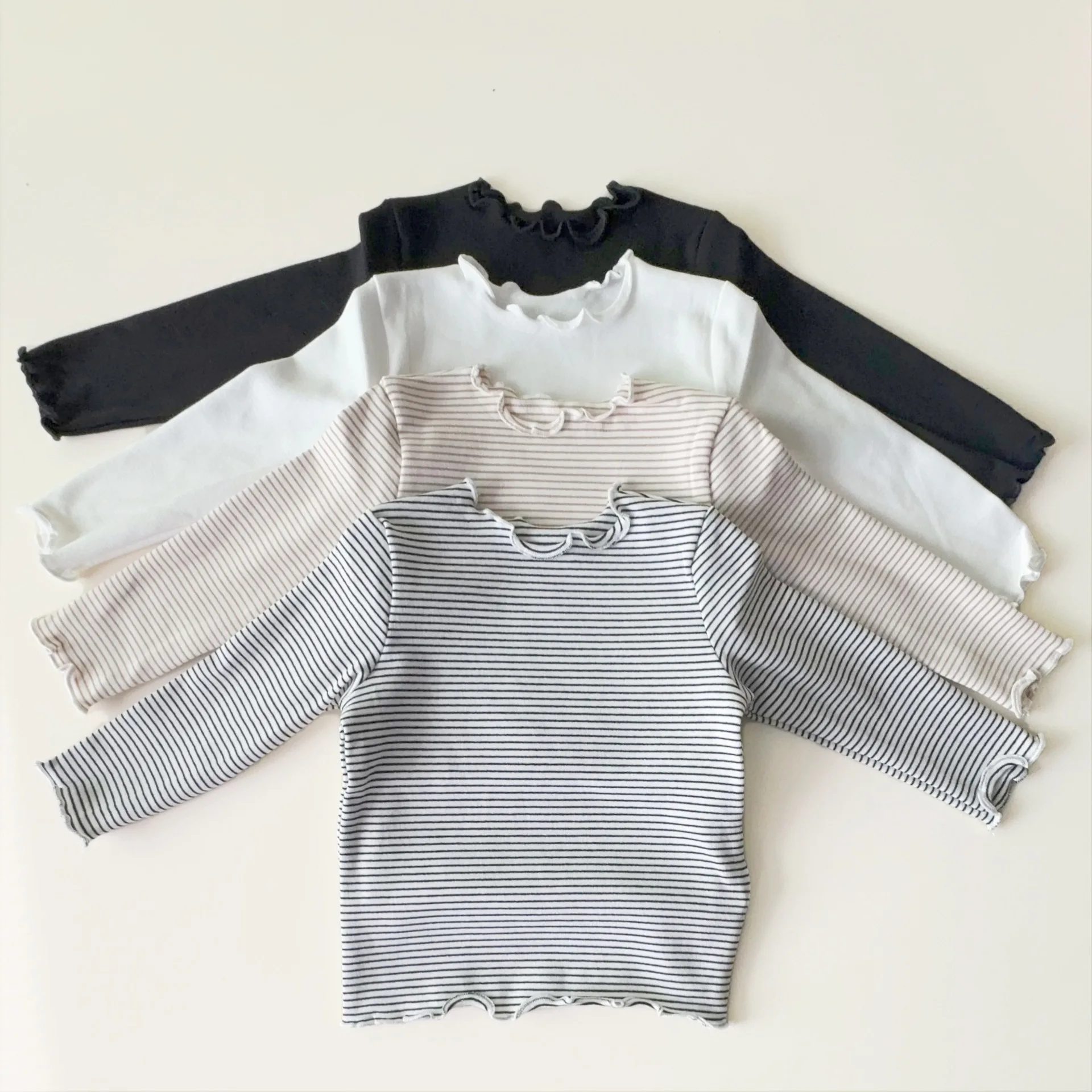 Spring and autumn clothing baby girl striped turtleneck versatile casual simple design T-shirt children\'s jumper top T 2476