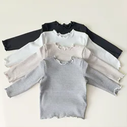 Spring and autumn clothing baby girl striped turtleneck versatile casual simple design T-shirt children's jumper top T 2476