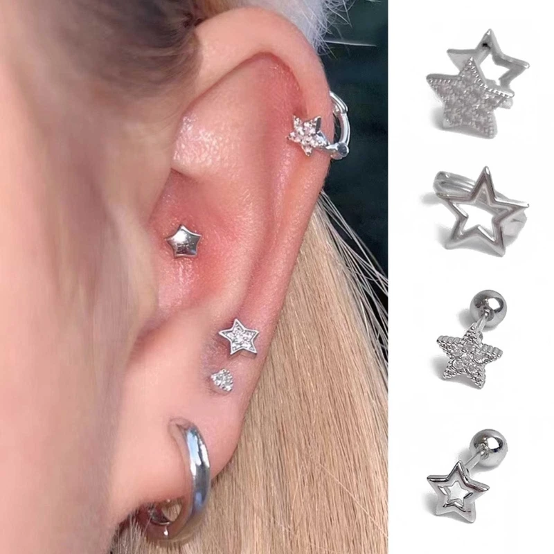 Personality Rhinestones Earrings For Women Men Punk Star Earring Piercing Ear Studs Couples Fashion Jewelry