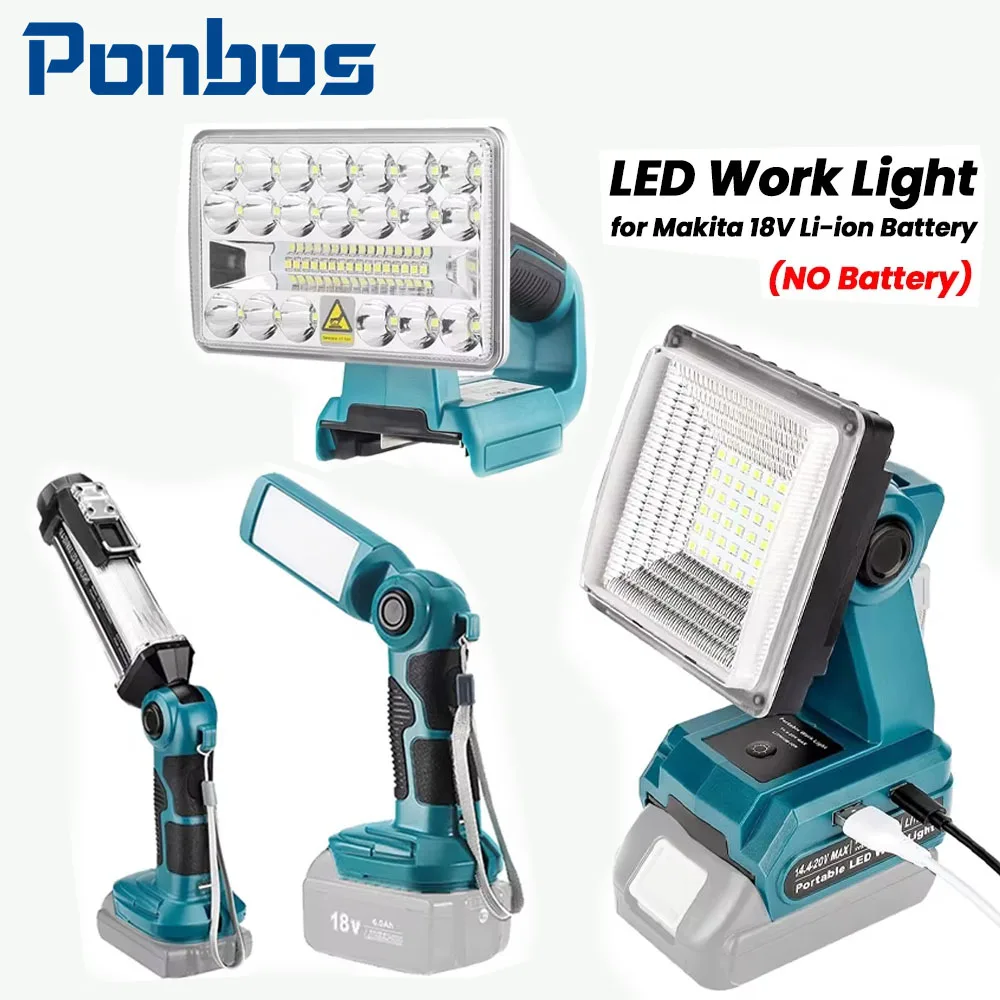 ponbos-professional-led-work-light-with-usb-charging-port-auto-repair-camping-and-emergencies-for-makita-18v-batteries