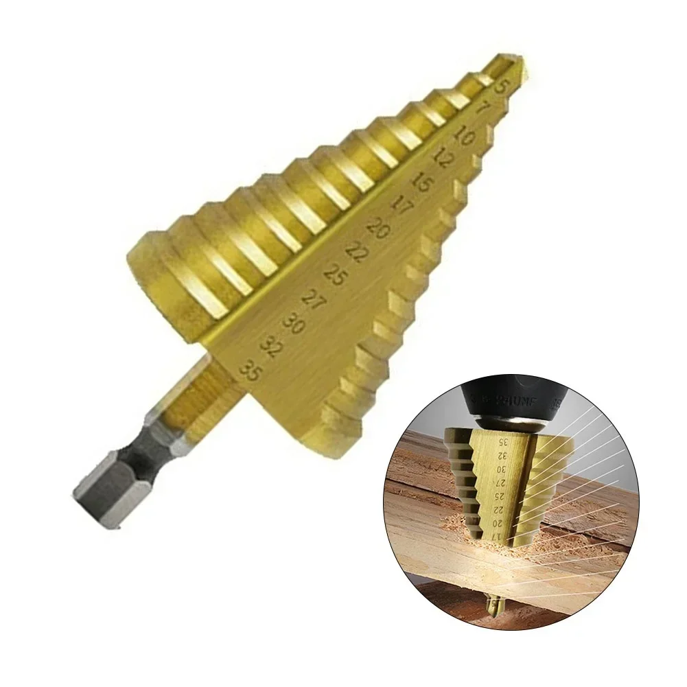 1Pc Step Core Drill Bit 5-35mm HSS Titanium 13 Steps Multiple Spiral Grooved Bits For Hole Cone Punching Power Tool Parts