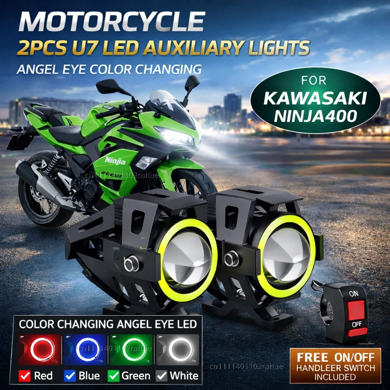 

Waterproof Motorcycle LED Headlight 3000LMW U7 Motorbike LED Driving Fog Spot Light with Switch For KAWASAKI NINJA400 Z400 NINJA