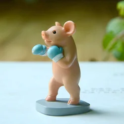 Kawaii Mini Resin Cartoon Exercising Pig Miniatures Piggy Doll Car Desktop Ornament Living Room Decoration Birthday Kids Gifts