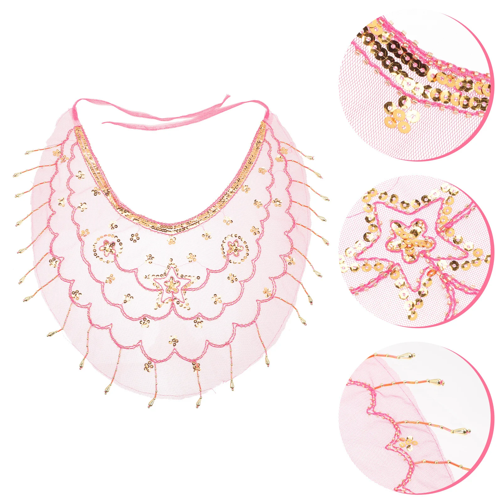 정교한 금색 비즈 페이스 체인 메쉬 베일 여성용 벨리댄스 의상 액세서리 신비로운 가면무도회 파티 소품