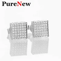 PureNew Hip Hop Style 0.36 Carat Moissanite Diamond Stud Earrings for Women and Men 925 Sterling Silver Square Couple Earrings