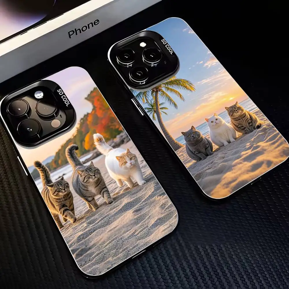 

Three cats laid-back beach Phone Case For iPhone17,16,15,14,13,12,11 Plus,Pro Max Black Matte Shockproof Cover
