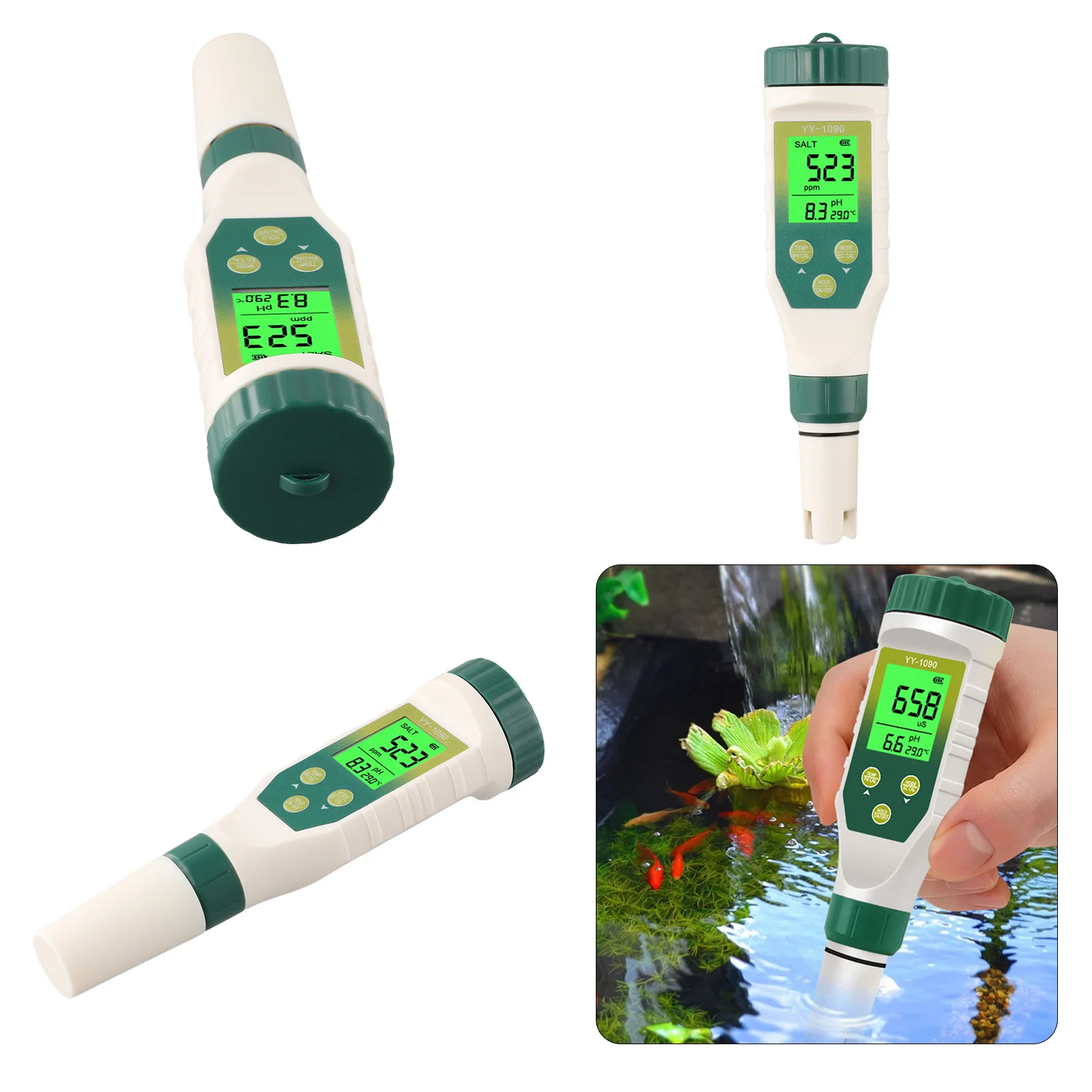 Multi Parameter 5 in 1 Water Tester with Real Time Readings pH EC Temperature SALT & Monitoring Tool for Growers