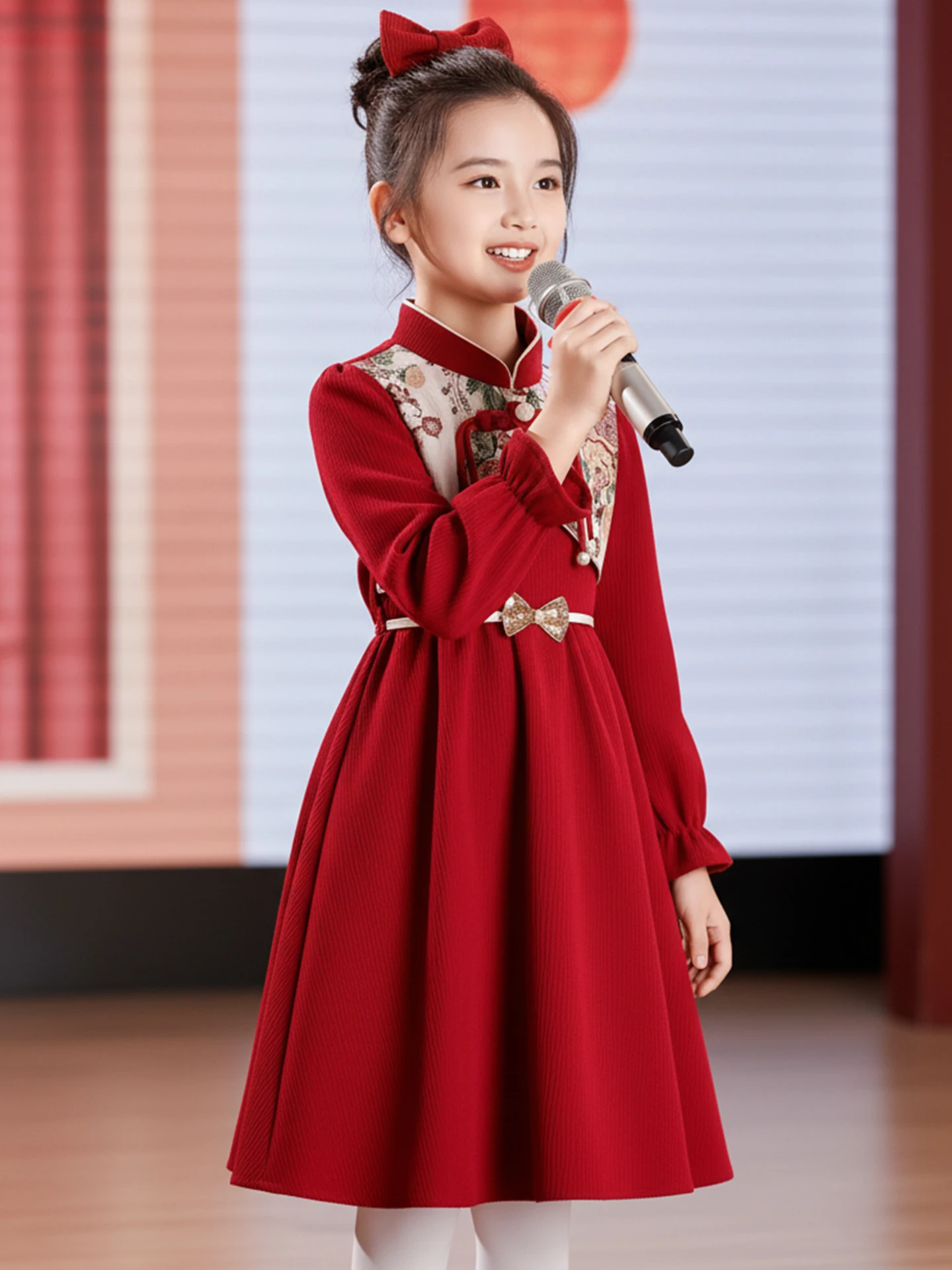 

Костюм для выступления на конкурсе патриотической речи и пения, детский, для выступлений на тему «Национальная любовь», для хора, для девочек начальной школы, зимний