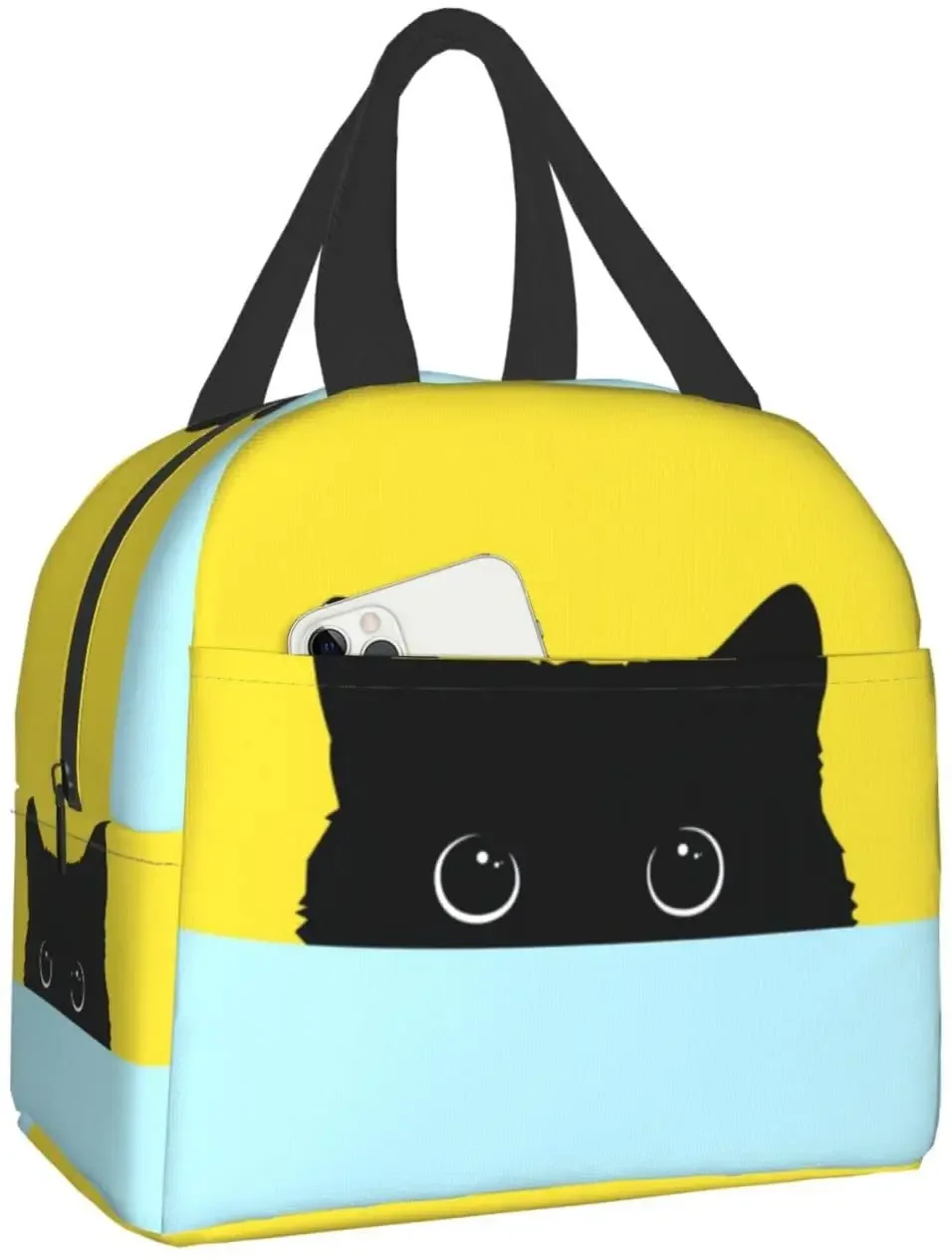 Cat Insulated Lunch Bag Reusable Cooler Thermal Tote Bag with Front Pocket for Women Men Travel Work Hiking Picnic Lunch Box